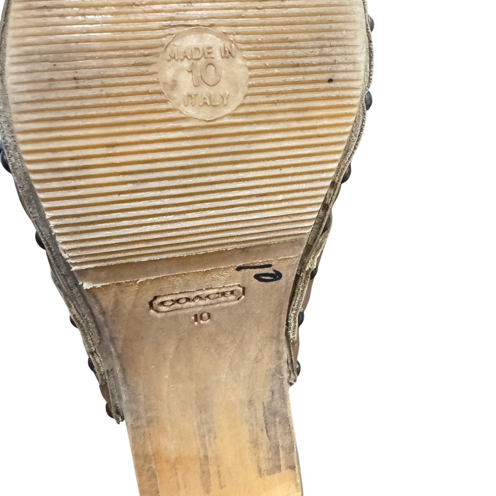 Coach Felicia Suede Wood Mule Clogs Made in Italy Gold Tan Size 10 - Picture 12 of 14